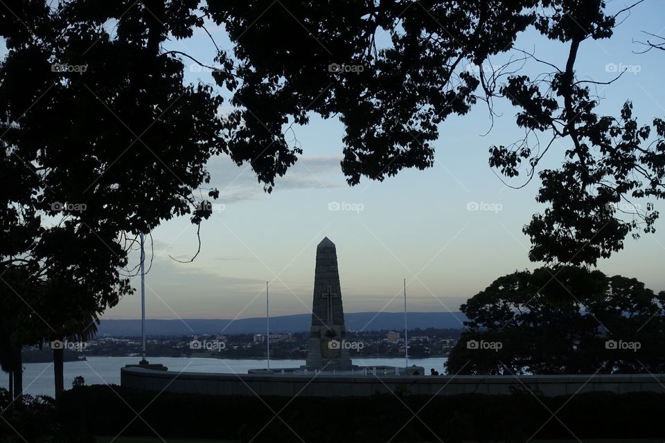 State war memorial in Kings Park, Perth, Western Australia at the time of dusk.