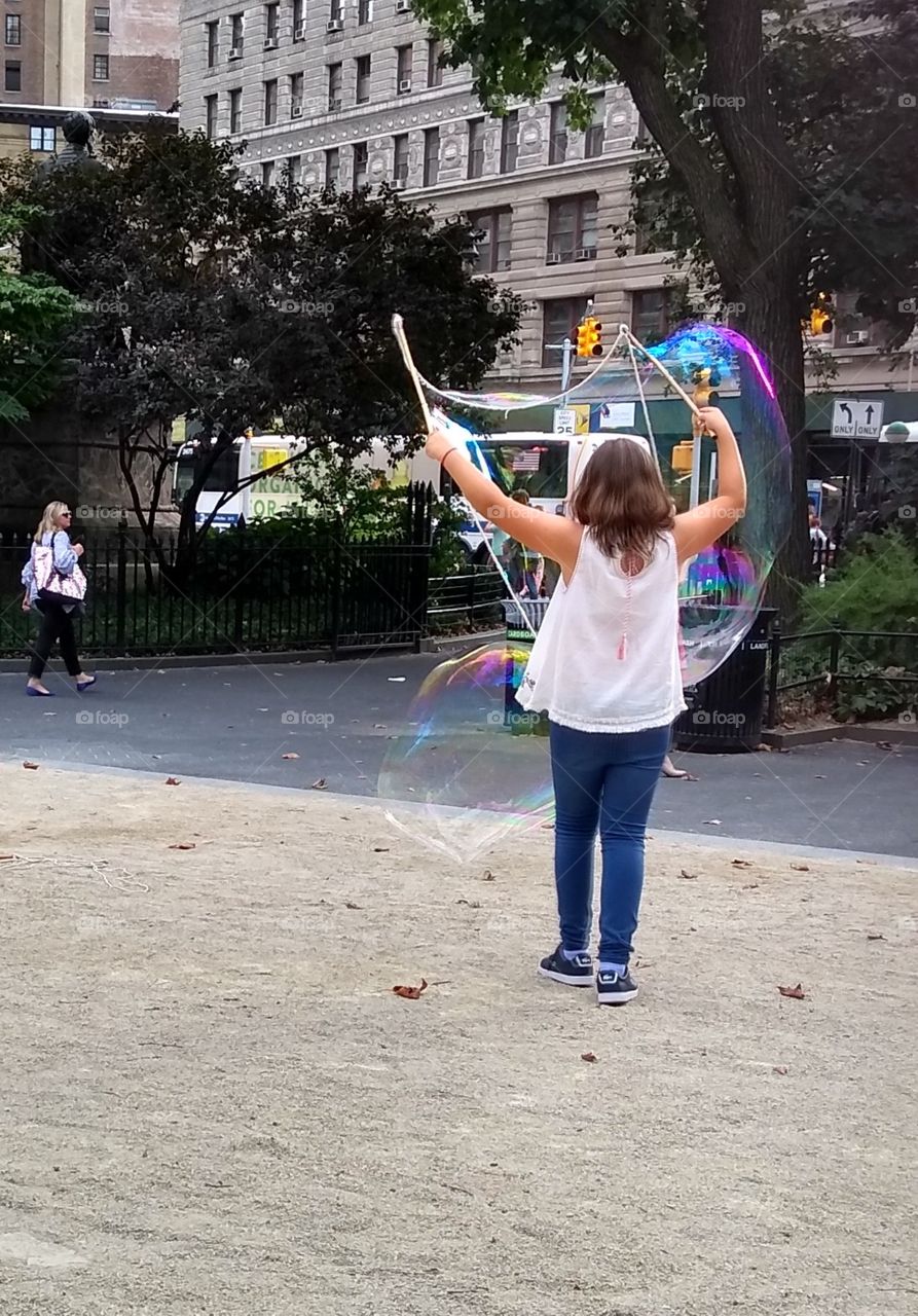 Making Giant Bubbles in NYC Park