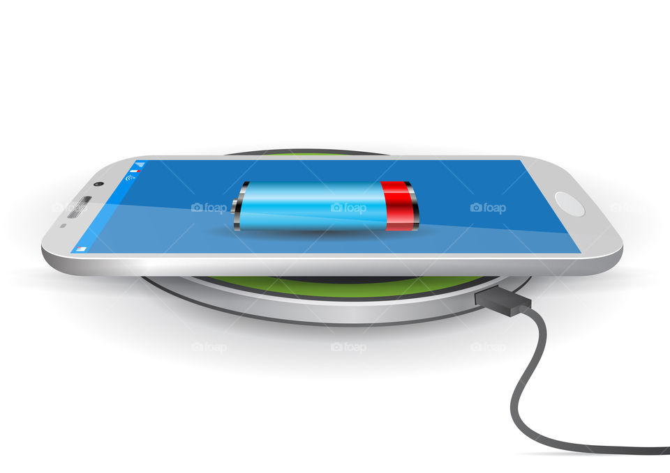 Mobile phone on a wireless charger illustration