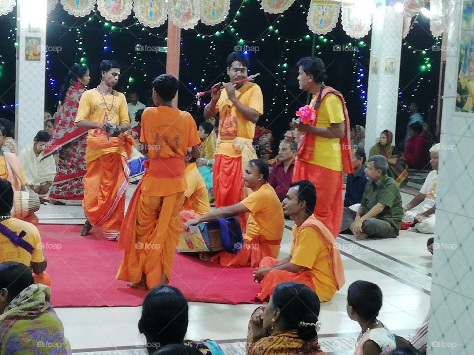 Kirtan (religious music ) is being played at Baba Loknath Temple