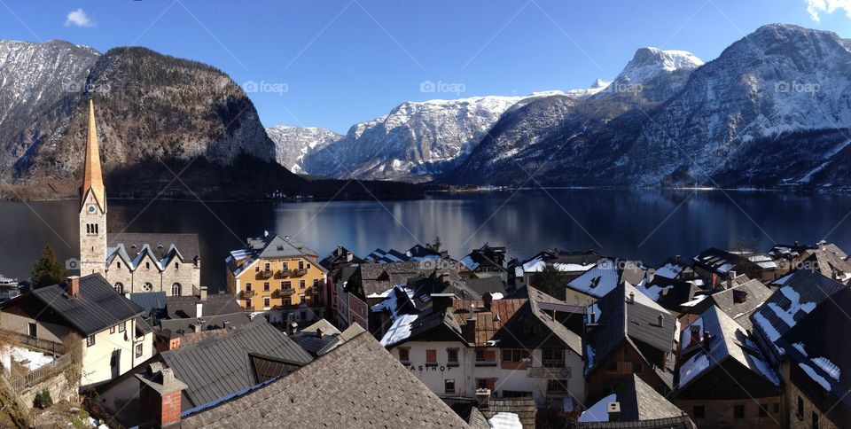 Scenery of hallstatt lake and oldtown city