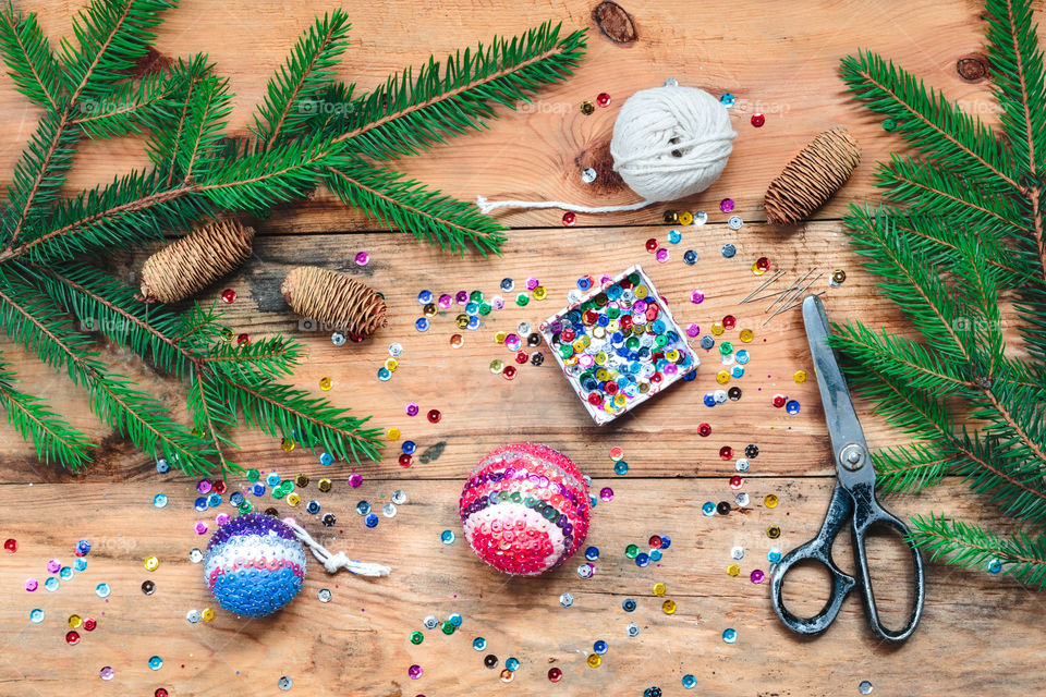 Christmas decoration on wooden table