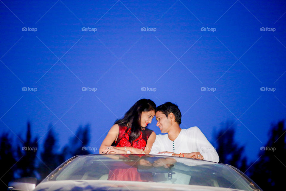 Loving couple in car