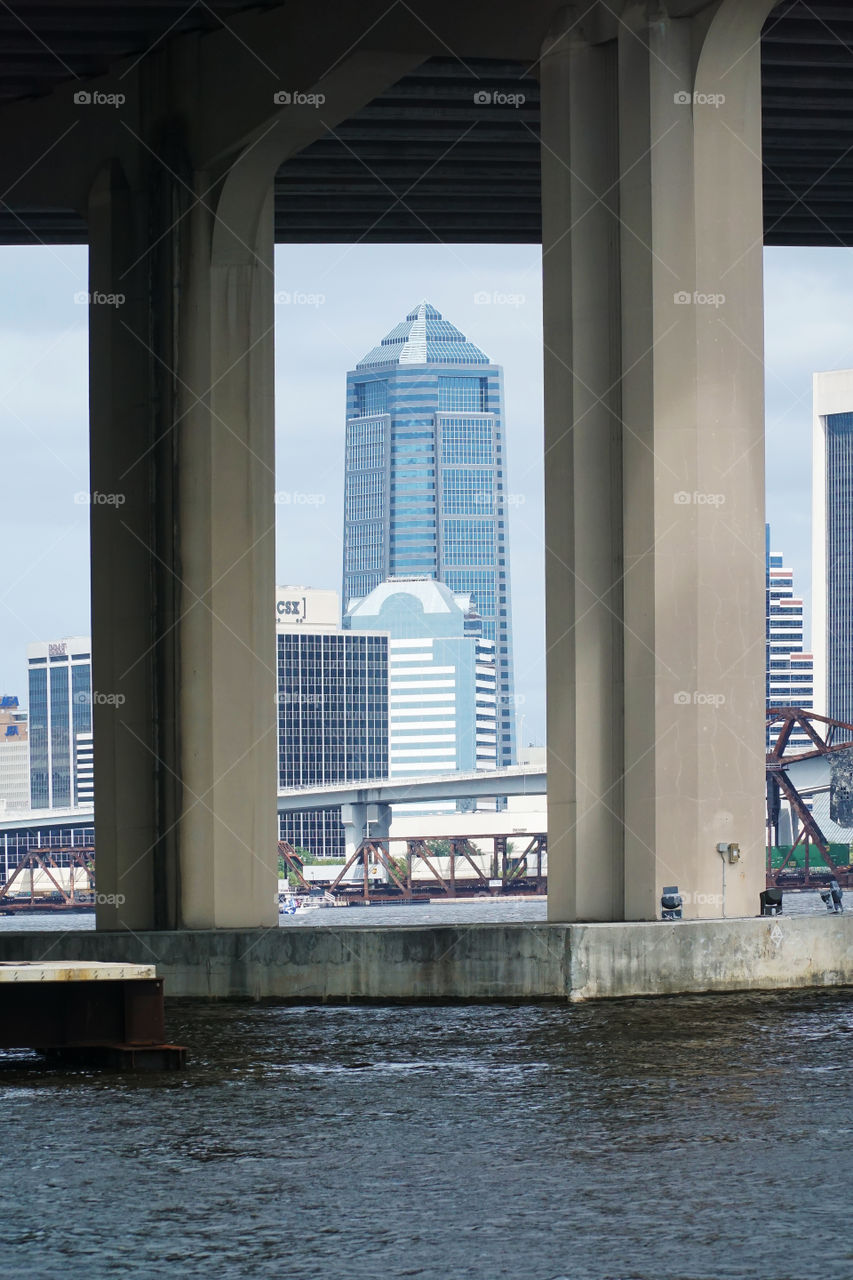 Cityscape through the piers