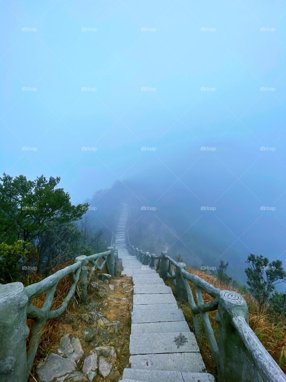 Surrounded by clouds and fog