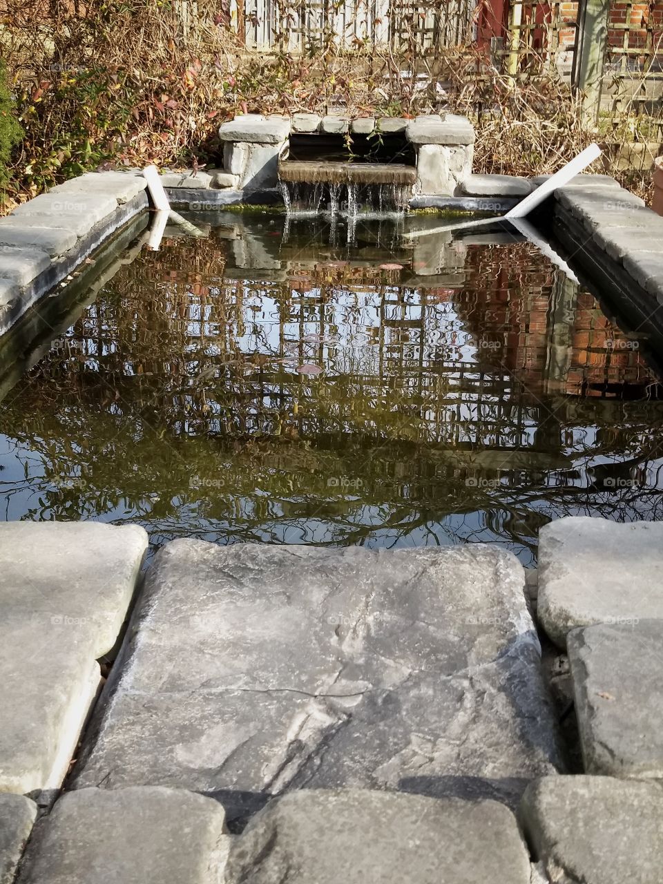 Fountain and koi pond at a city park in Blackwater, Missouri