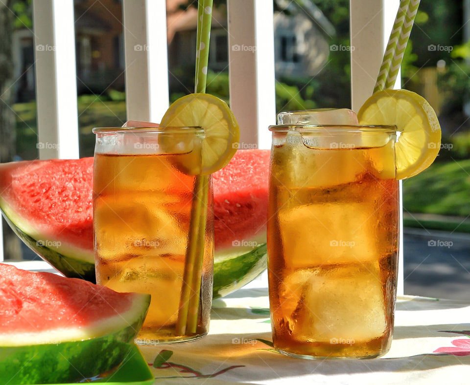 Iced tea and watermelon perfect for a Summer afternoon