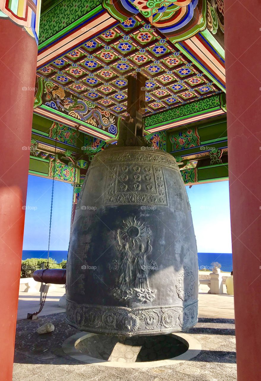 Korean Friendship Bell. Angels Gate Park, Los Angeles CA. Bell, Buddhist, unity, liberty, Korea, colors, ocean, lbc, San Pedro
