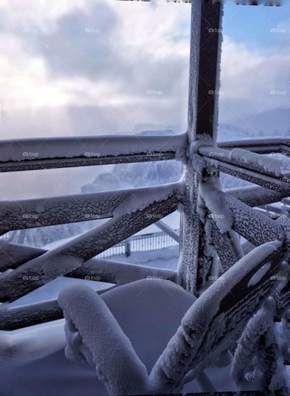 Snowy terrace at the cottage