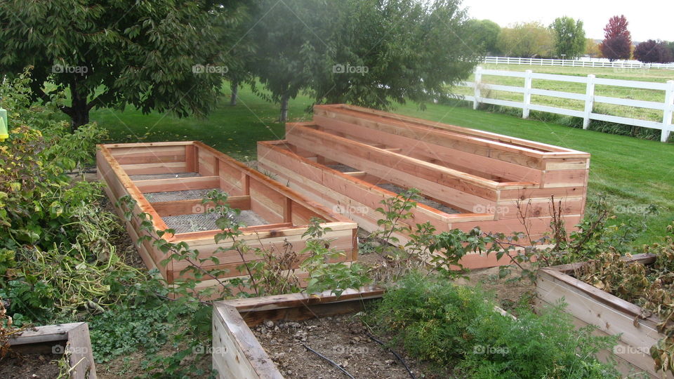 Preparing for spring planting - new planter boxes made of western redwood