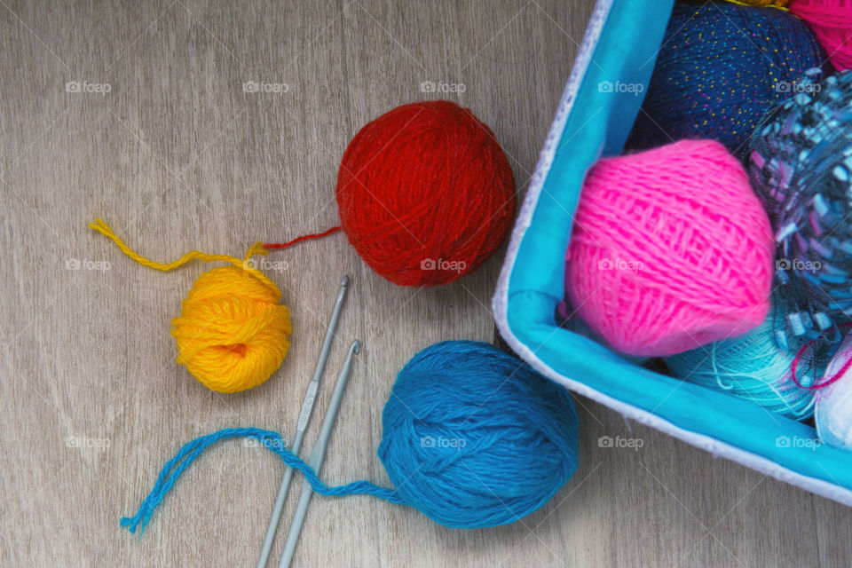 Ball of wool on table