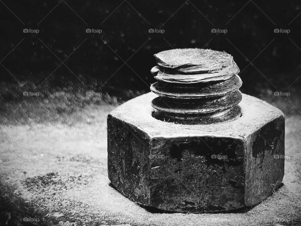Nut and Bolt close-up in black and white