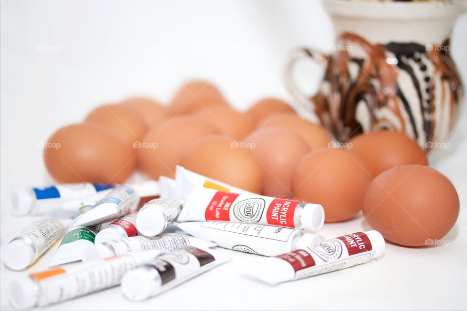 Eggs and water colors 
Paint eggs for Easter 