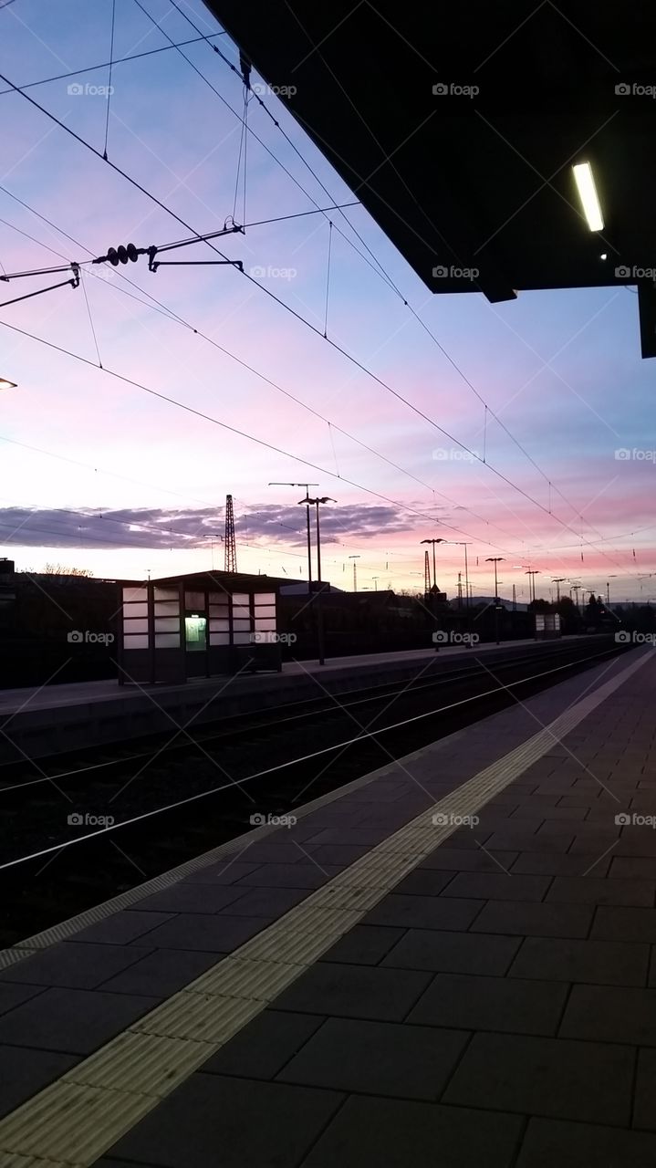 pink unrise in the morning, train station