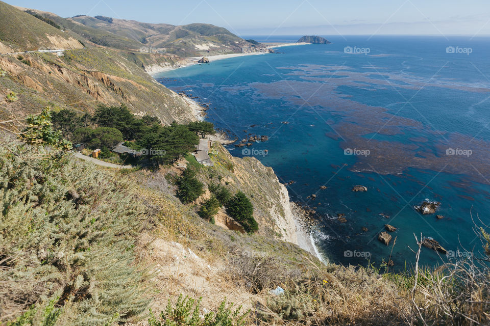 Pacific ocean in California on Highway one