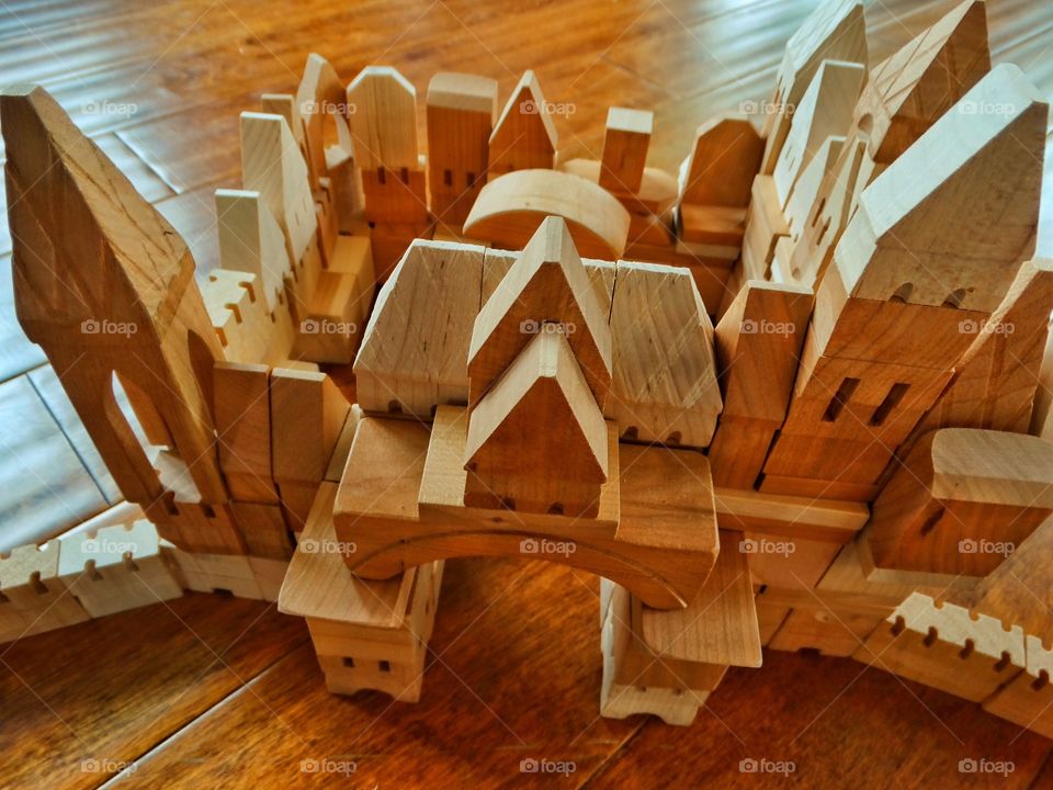 Wooden Building Blocks. Toy Castle Made From Wooden Building Blocks
