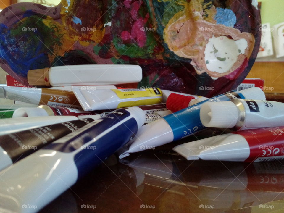 Acrylics and pallette