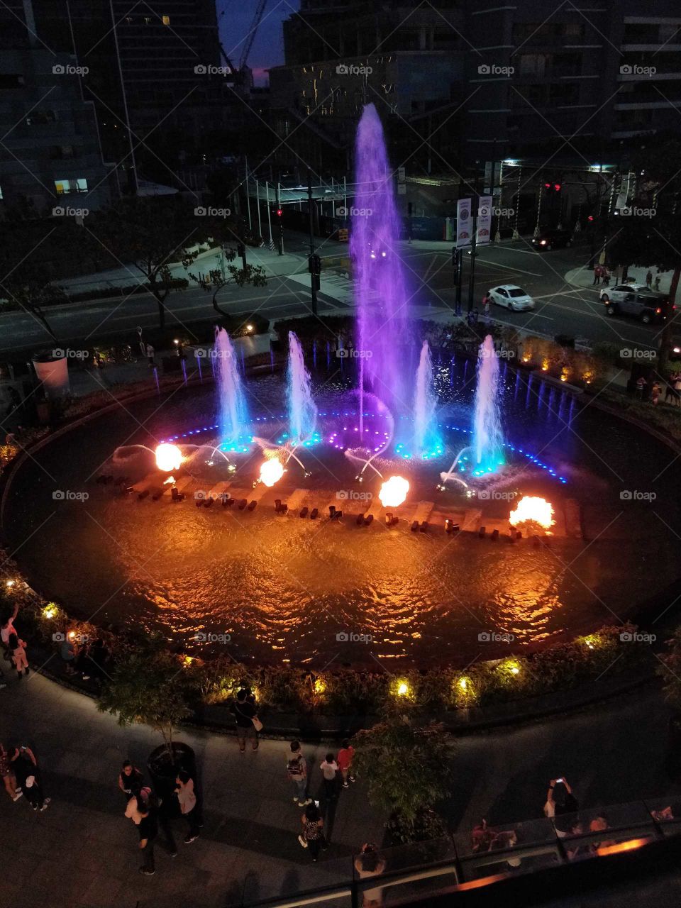 Dancing fountain with fire at Bonifacio Global City, Philippines
