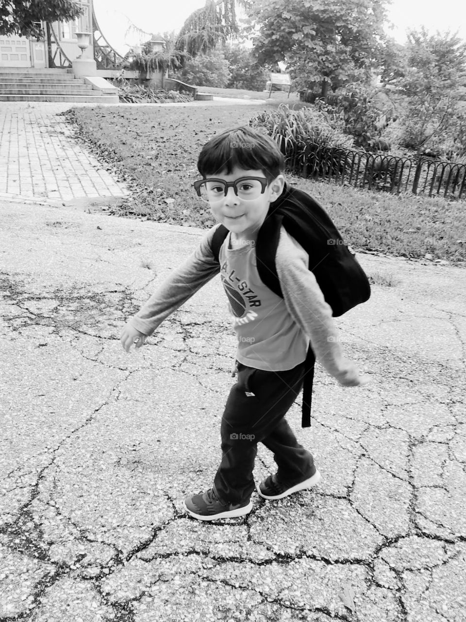 Boy, Walking to school, happy happy 
