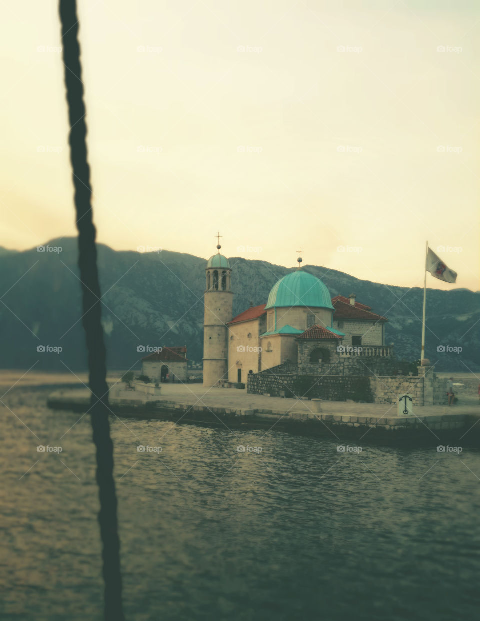 small island and church. boka bay, montenegro