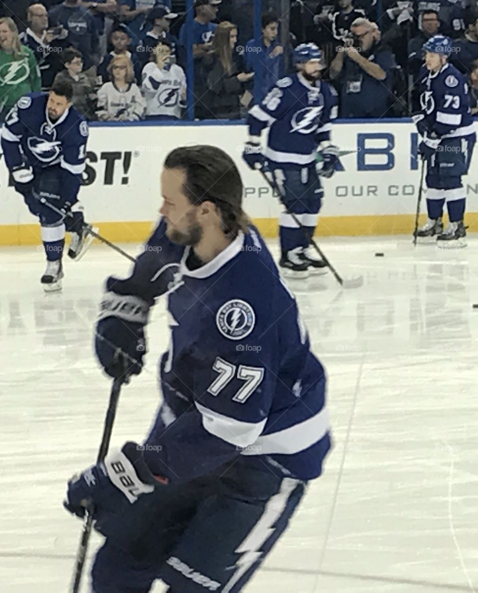 NHL hockey player during warm up
