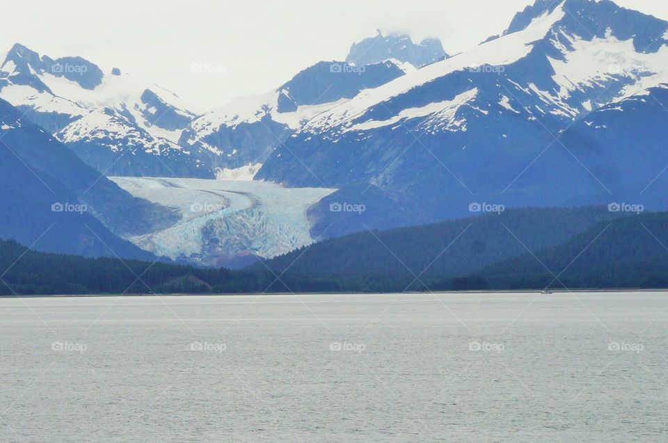 View of glacier on Alaska shoreline
