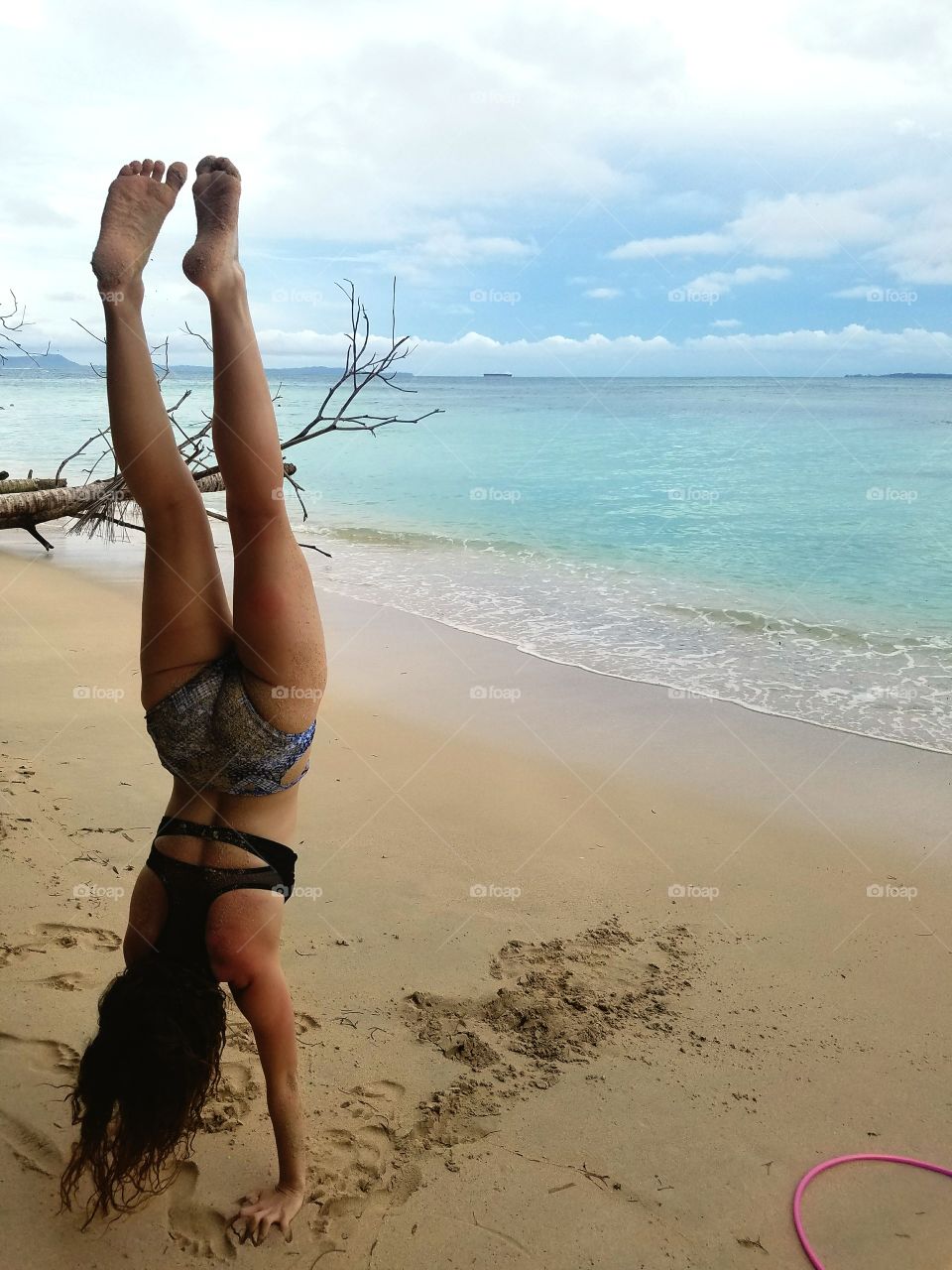 Handstand on Cayos Zapatillos Panama Bocas Del Toro Islands