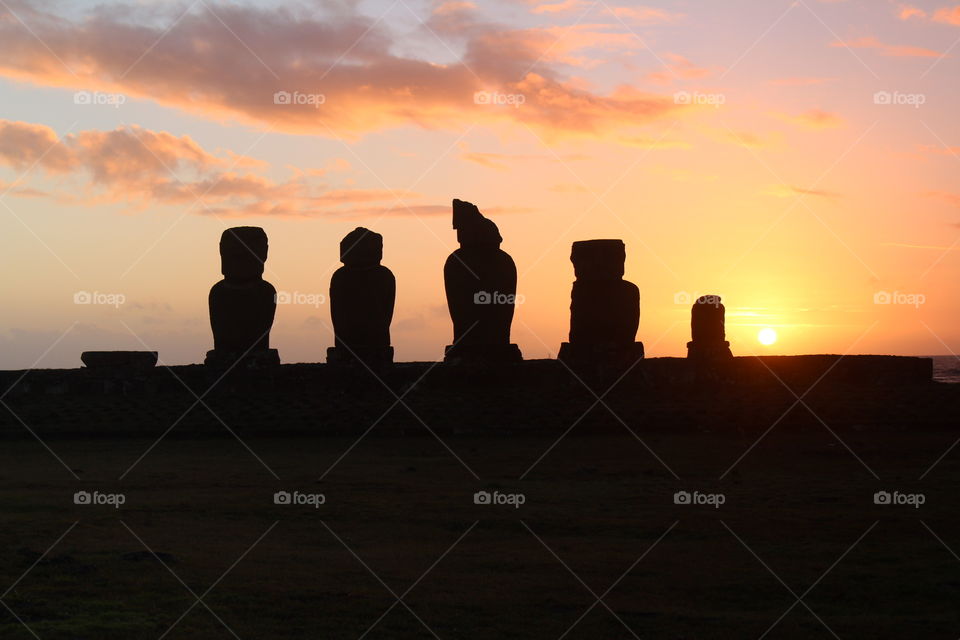 Sunset and the Moais, Easter Island - 2017