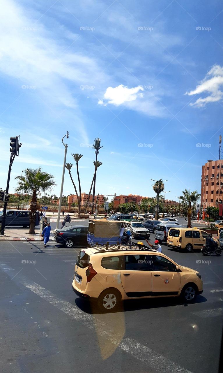 A beautiful scene of Marrakech,on January 1, 2025. The city’s vibrant red walls, bustling markets, and views of the Atlas Mountains highlight its cultural richness and tourism appeal.