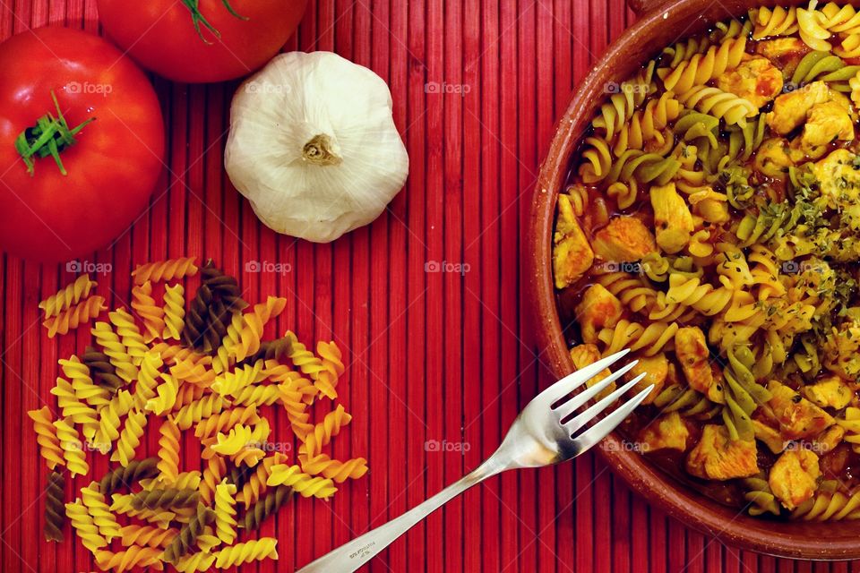 Multi colored pasta ready to eat