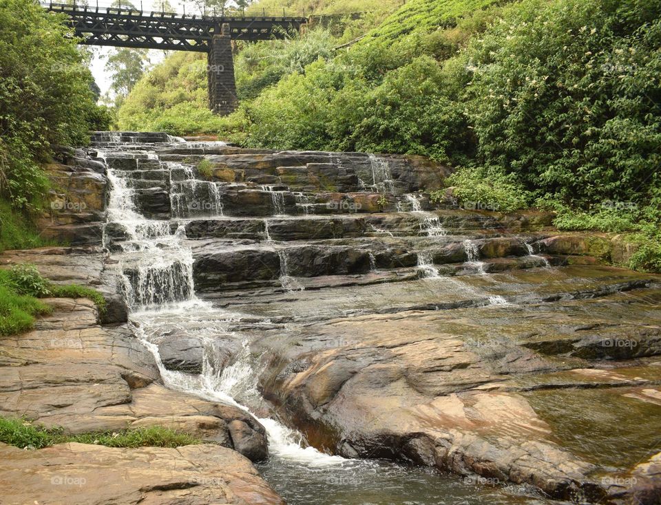 nuwara water fall  train track bridge sri lanka