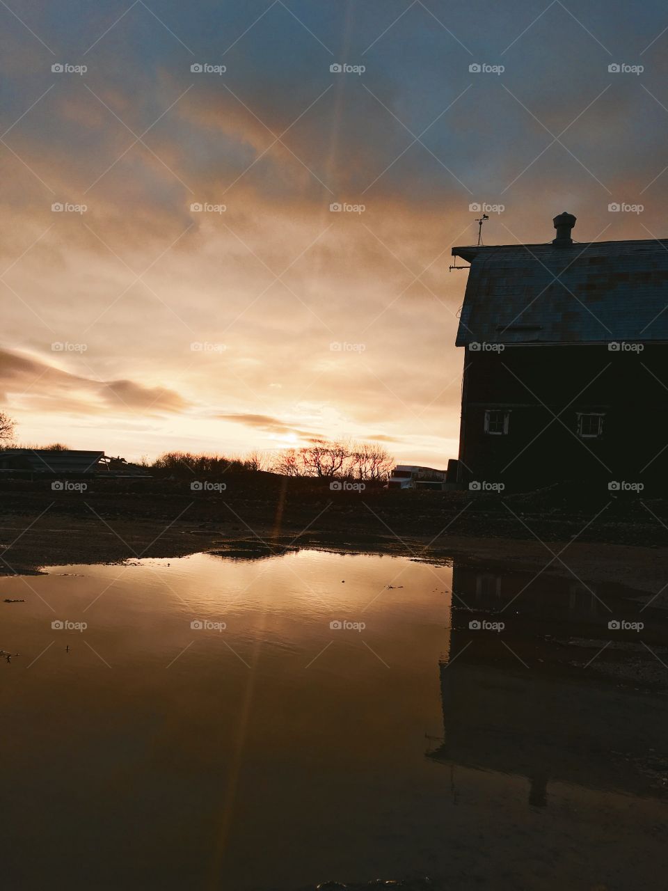 Big barn in the sunset