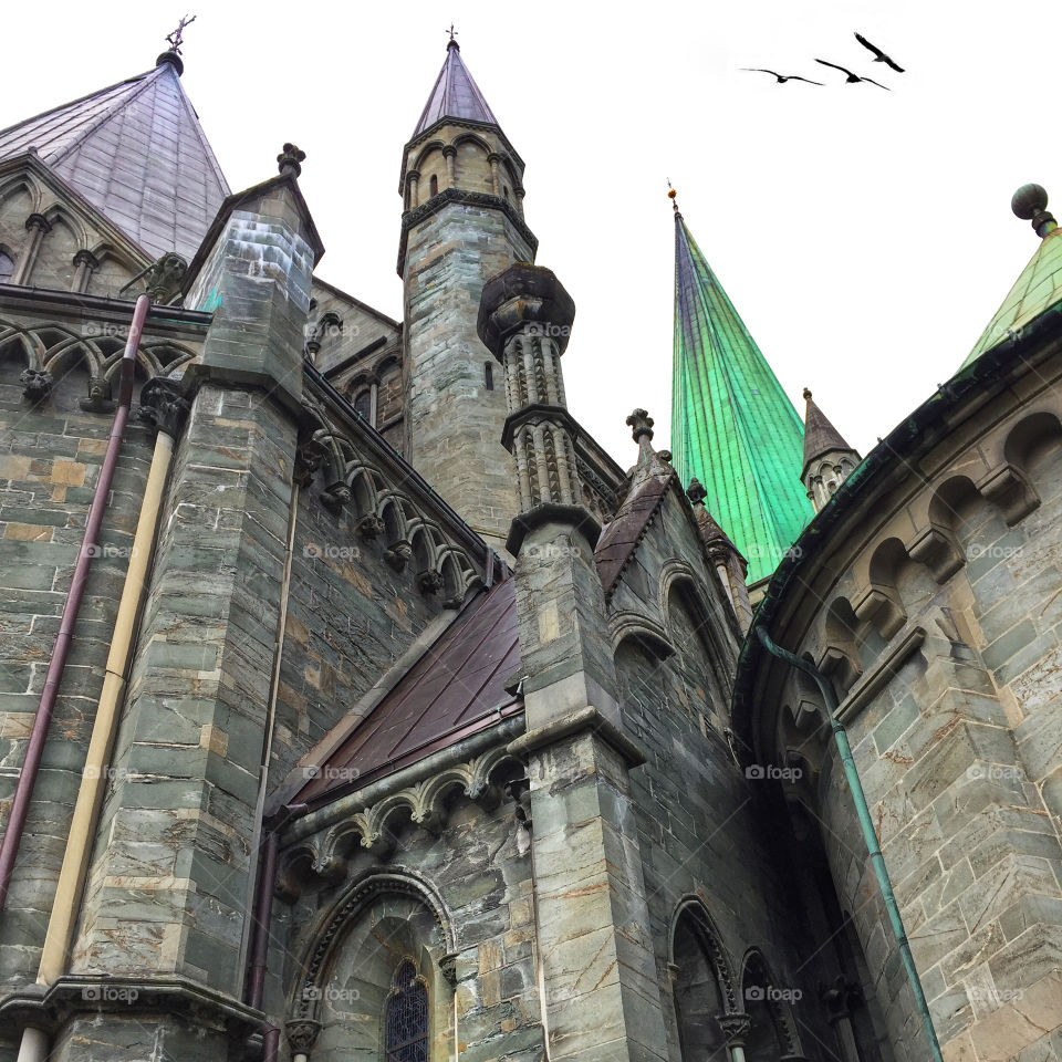 View of Nidaros Cathedral in Trondheim, Norway 