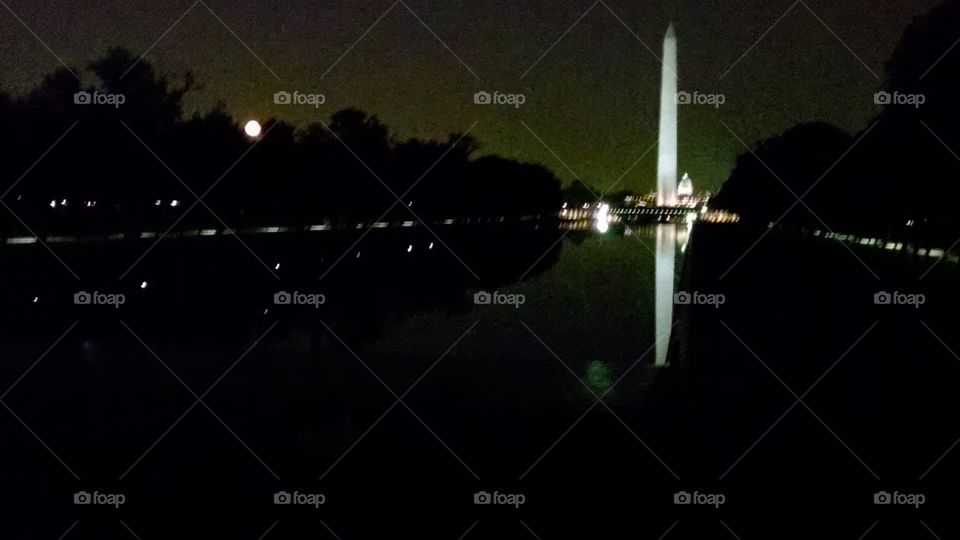 Washington Monument and super moon