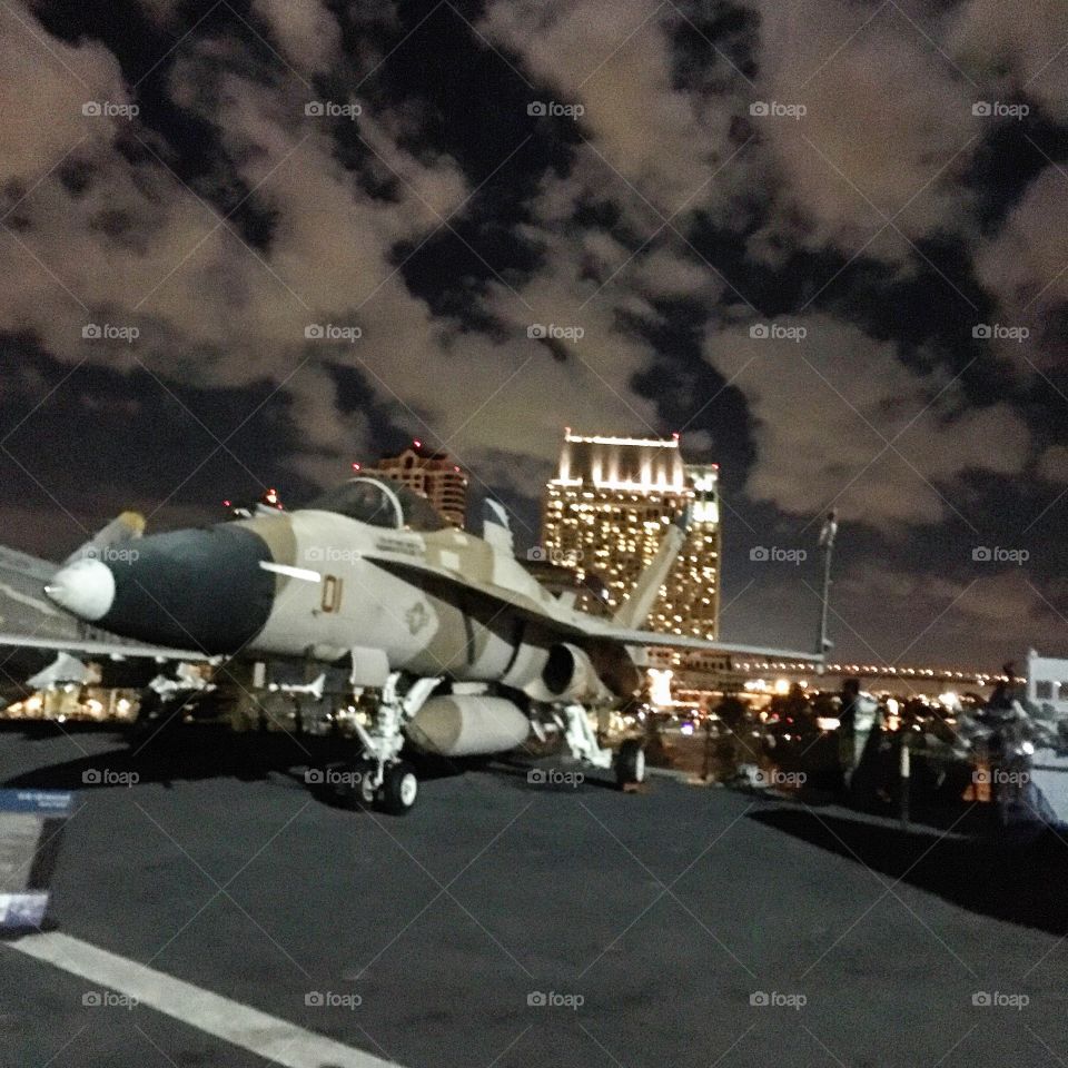 Plane on the flight deck of an aircraft carrier