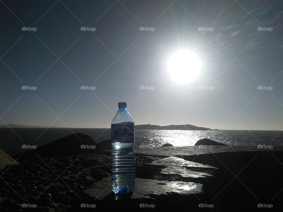 Beautiful bottle towards the sunset at essaouira City in Morocco.