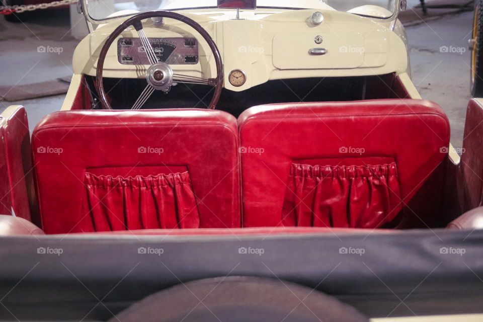 The back seat of a retro car