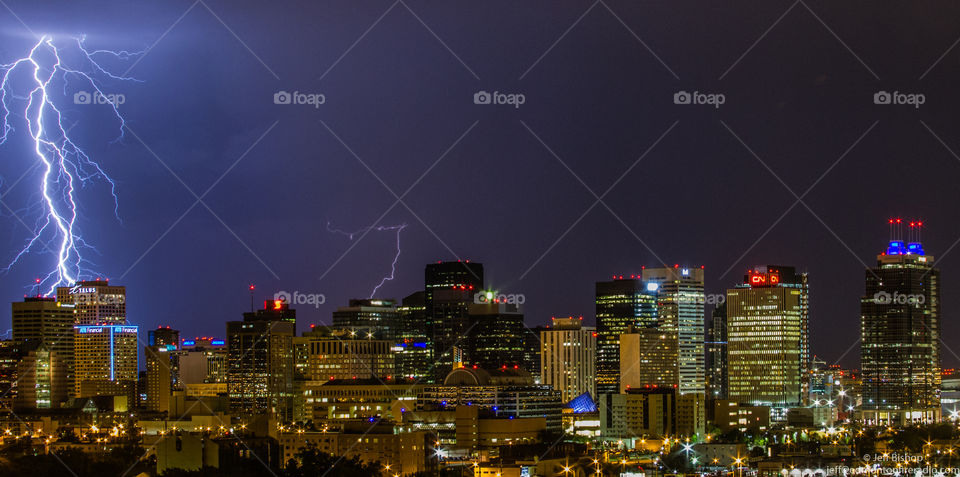 Lightning over buildings