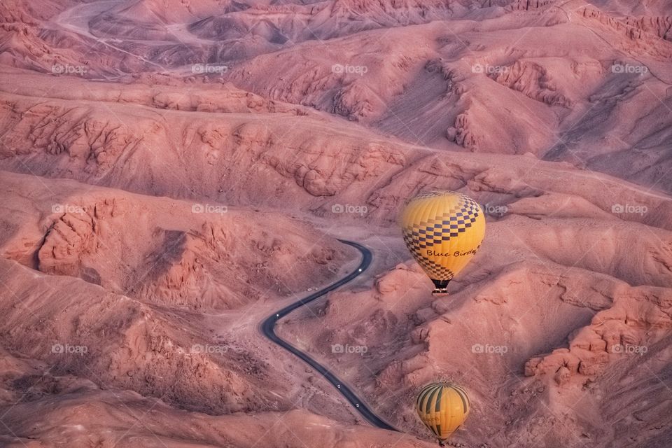 Balloon float over desert in Luxor city Egypt