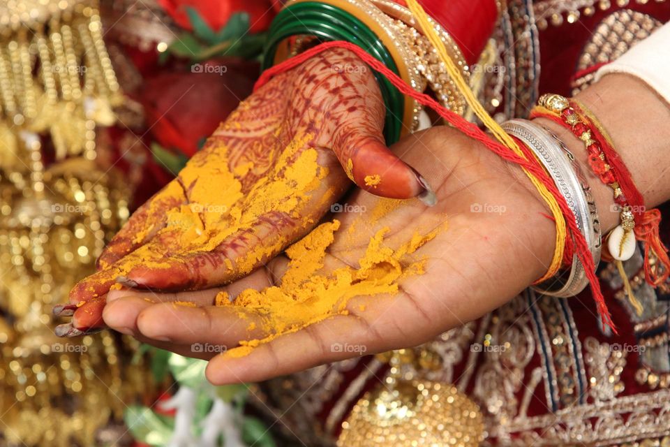 The indian ritual of wedding (hath pile karna)
