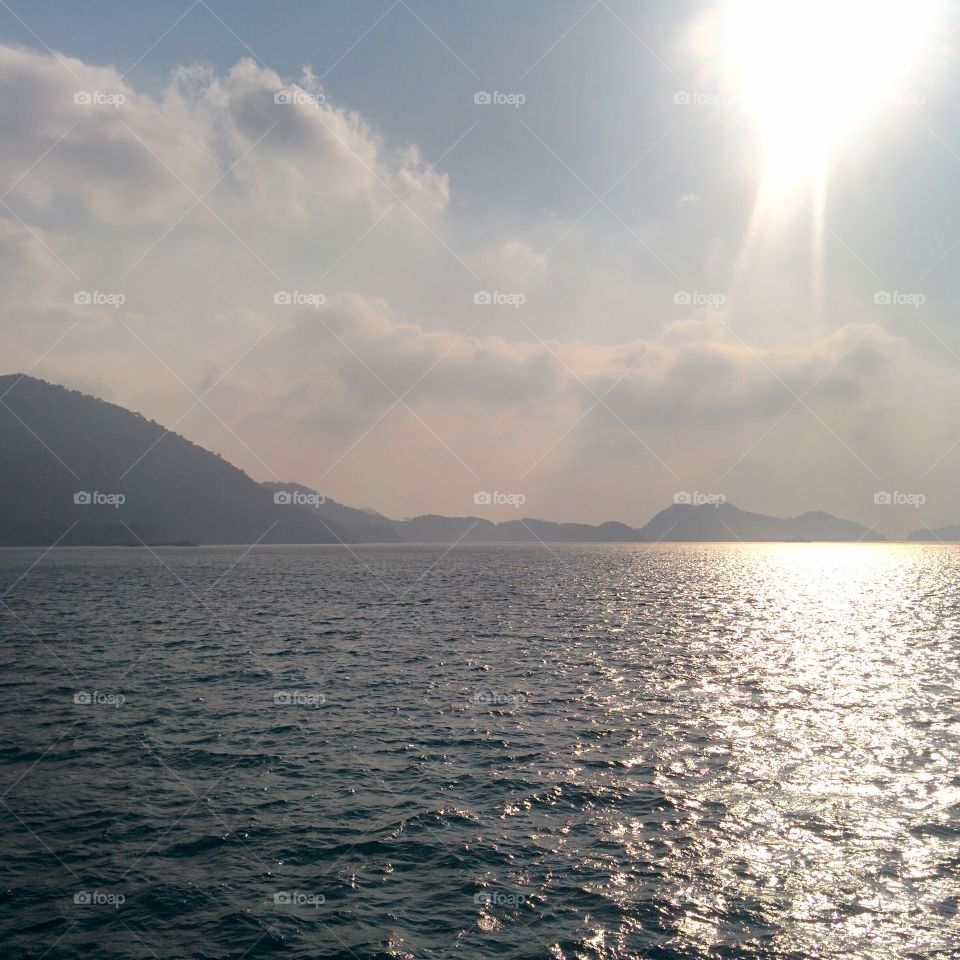 Sunset over the gulf of Thailand from the ferry to Kho Chang