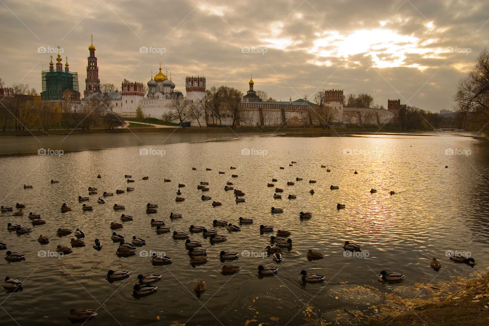 Novodevichiy monastery at autumn evening, Moscow, Russia