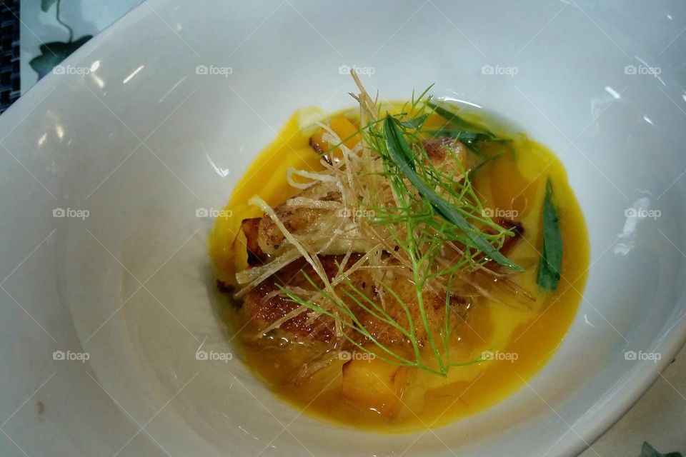 gourmet dinner . soup from a gourmet dinner 