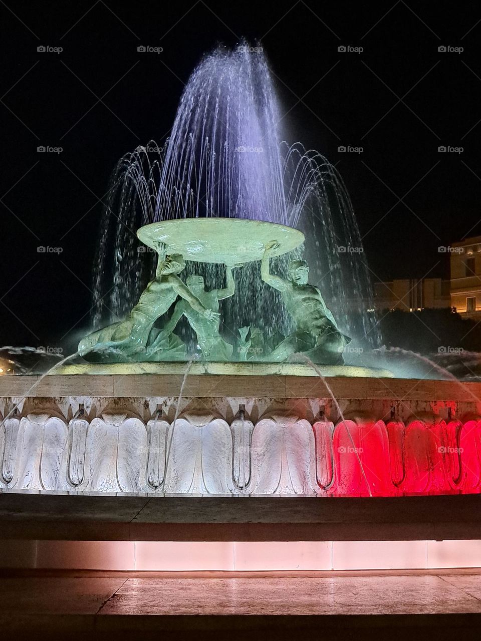 Triton Fountain at night Valletta Malta
