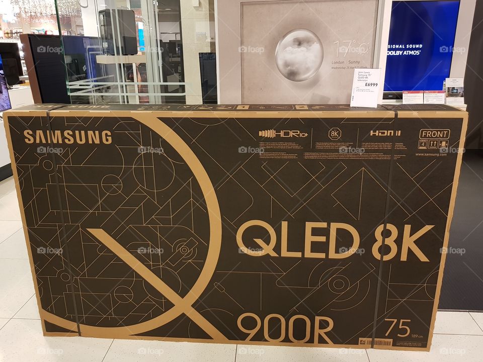 Samsung QLED Q900R 8K television with HDR 4000 peak brightness boxed at Peter Jones Sloane square Chelsea King's road London