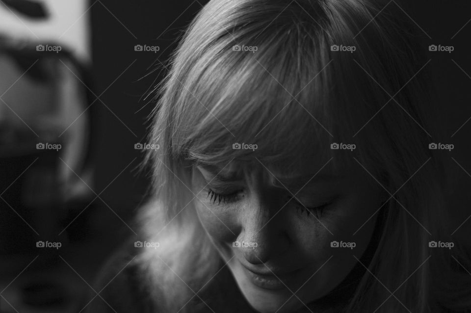 woman crying and feeling sad.