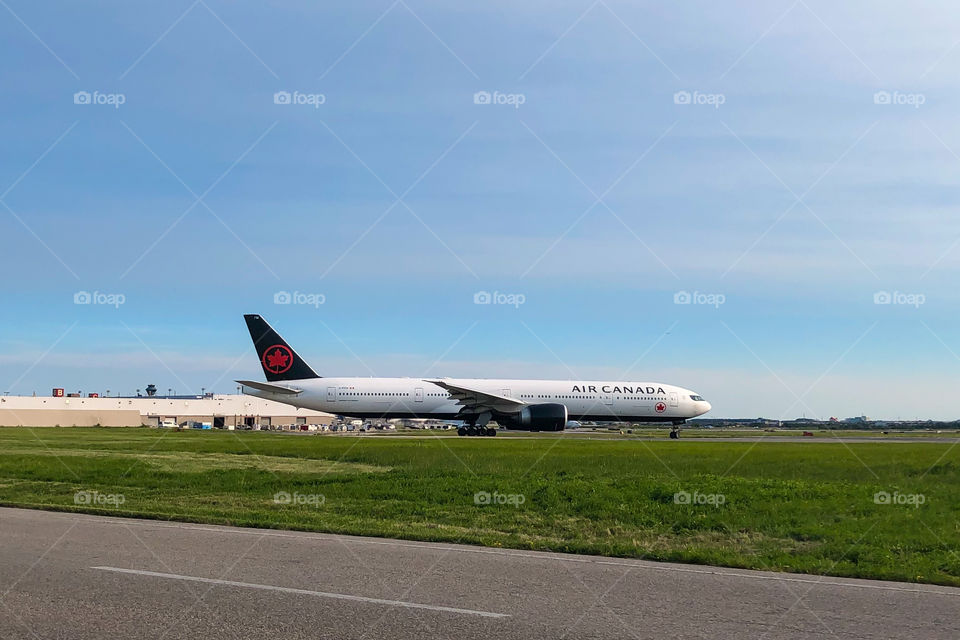 An Air Canada Boeing 777 prepares for take off at Toronto Pearson International Airport