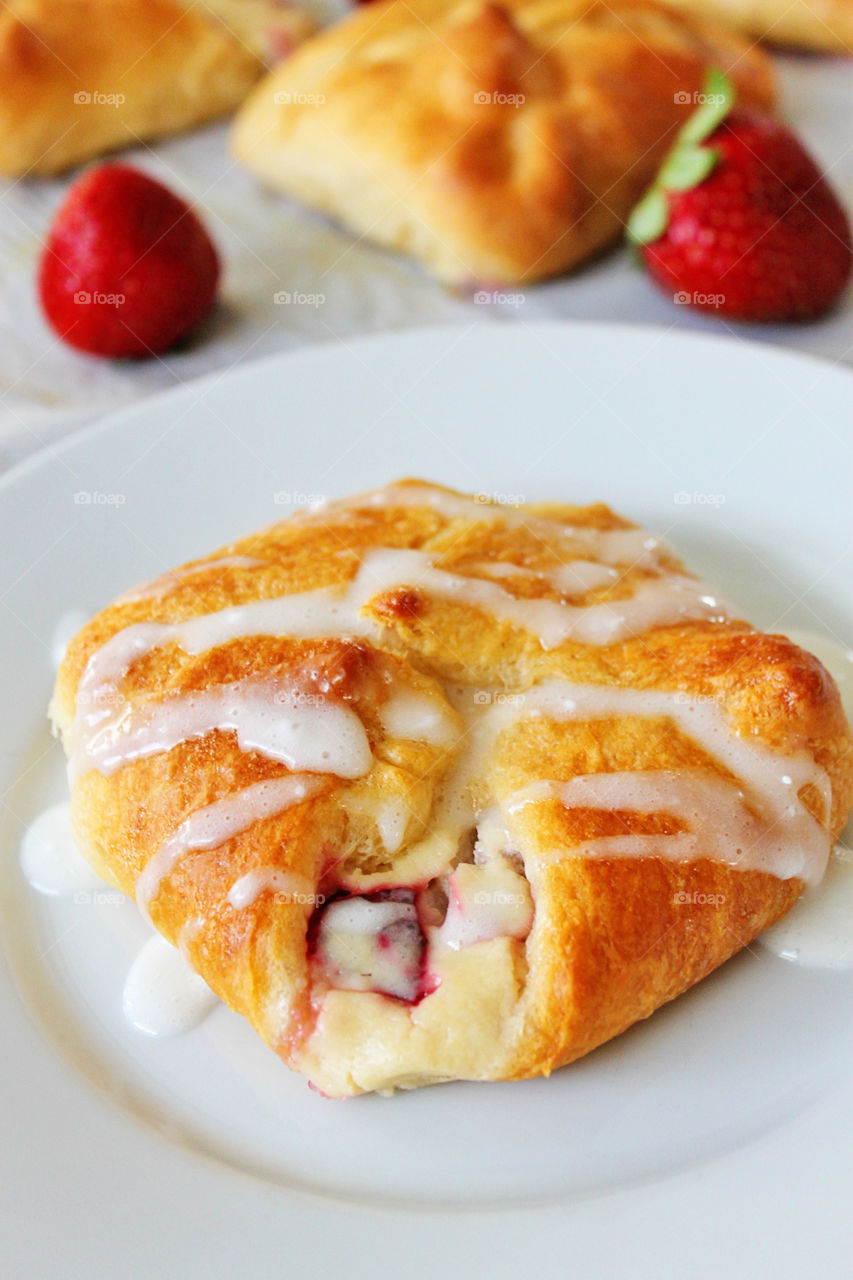 Cream pastry served on plate