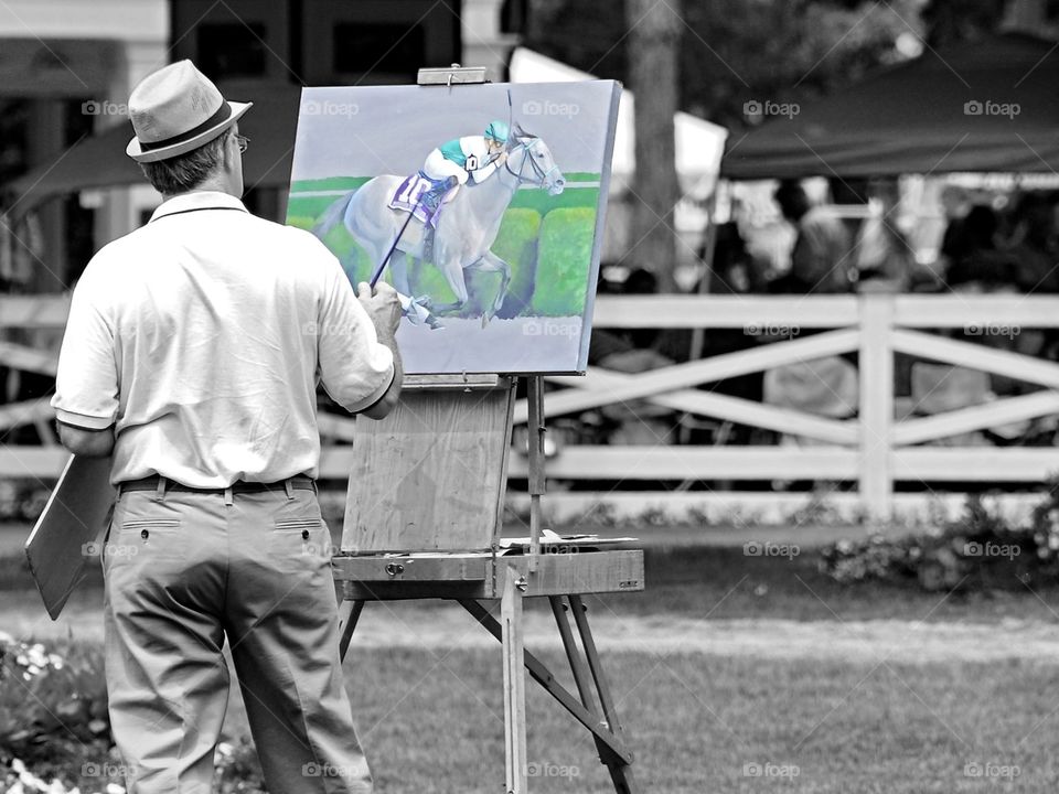 Winter Memories. The white stakes winning filly Winter Memories  being painted in the paddock at Saratoga. 
Zazzle.com/Fleetphoto 