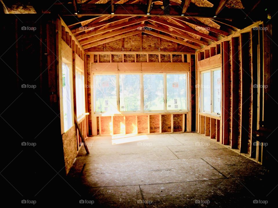 Gorgeous view of new house under construction makes for a fun shot full of rectangles! 